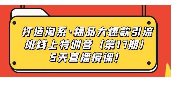 （7226期）打造淘系·标品大爆款引流班线上特训营（第17期）5天直播授课！